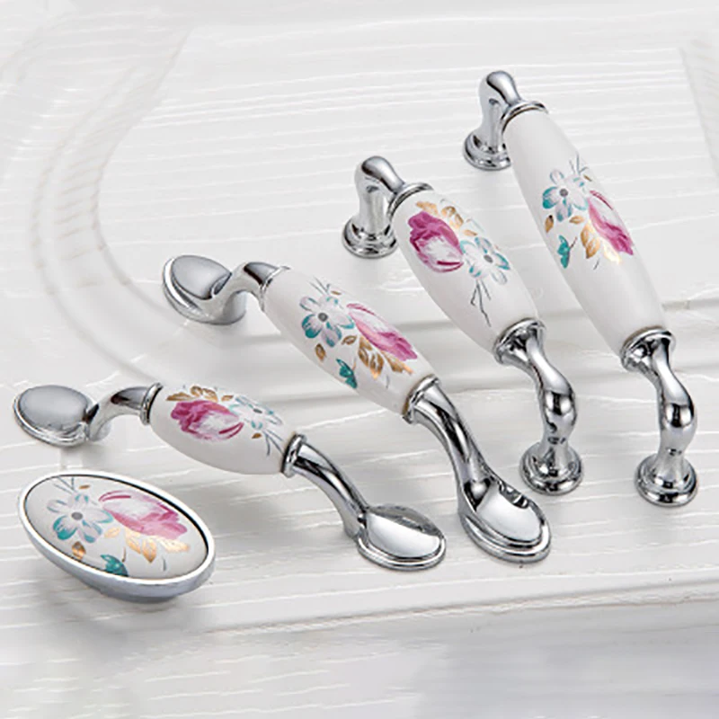 Vintage Furniture Hardware Pulls - Hoa Tulip Gốm Tay Nắm Cửa
