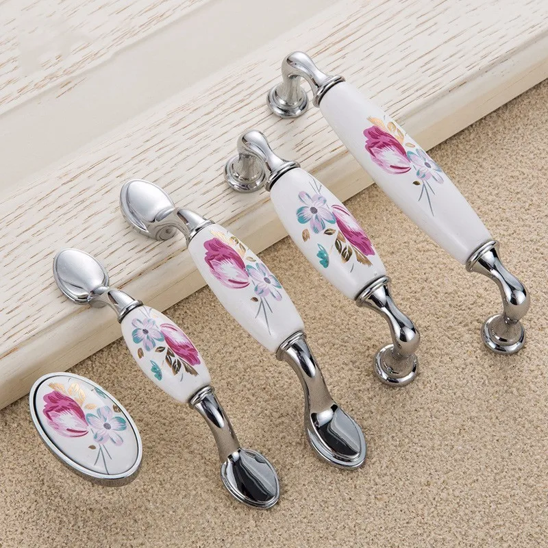 Hoa Tulip Gốm Tay Nắm Cửa Bạc  - đánh giá và giá Vintage Furniture Hardware Pulls