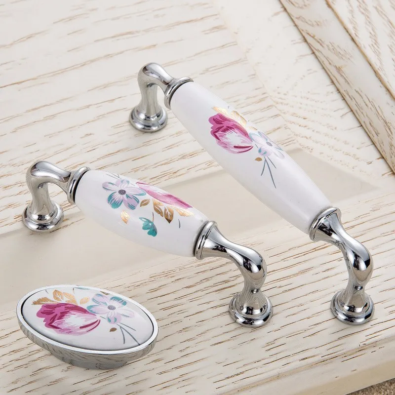 Hoa Tulip Gốm Tay Nắm Cửa Bạc  - đánh giá và giá Vintage Furniture Hardware Pulls