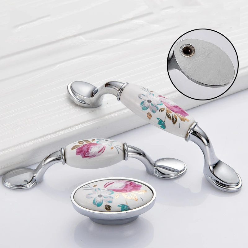 Hoa Tulip Gốm Tay Nắm Cửa Bạc  - đánh giá và giá Vintage Furniture Hardware Pulls